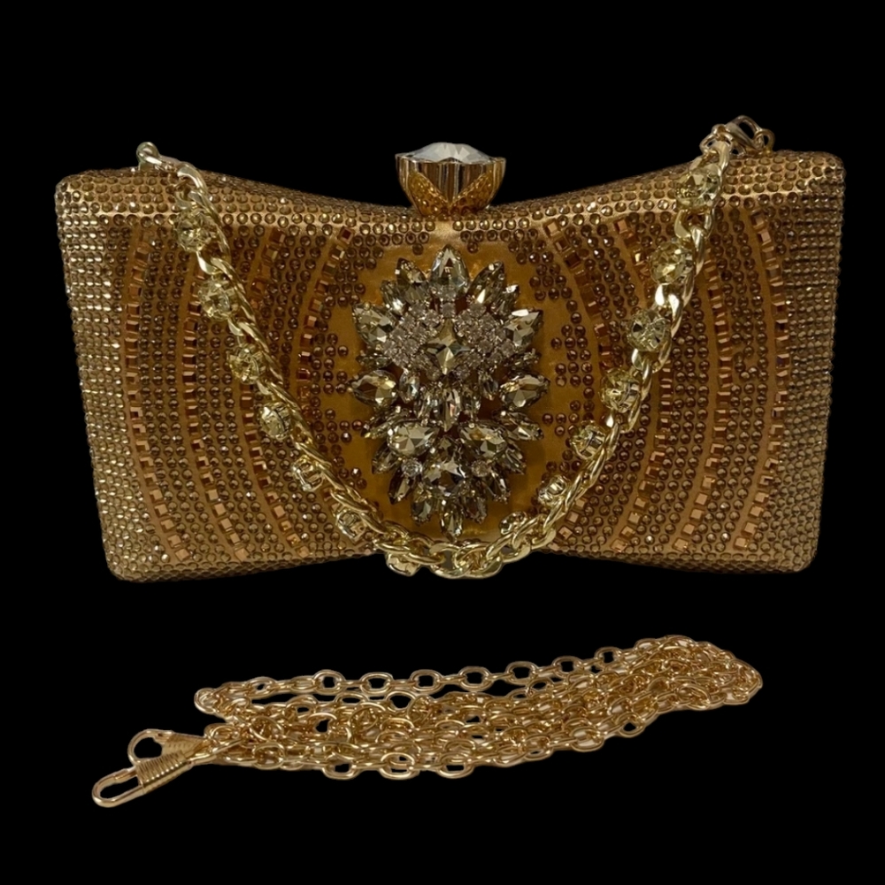 Bow Shaped Glam Gold  Rhinestones Purse